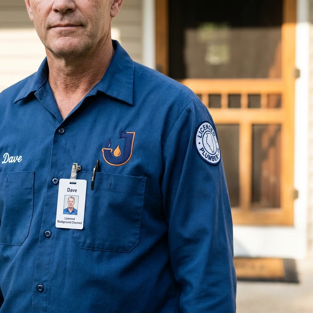 Licensed plumber showing ID badge in South Padre Island, TX