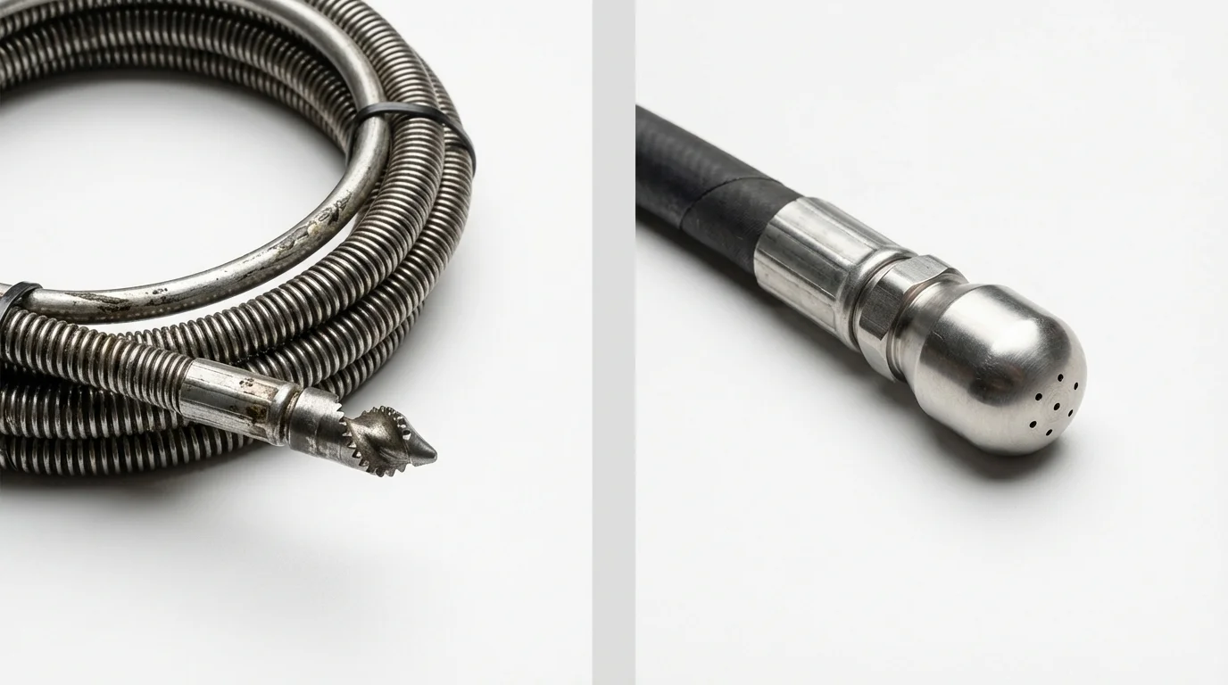 Drain snake cable and hydro jetting nozzle used for drain cleaning in South Padre Island, TX