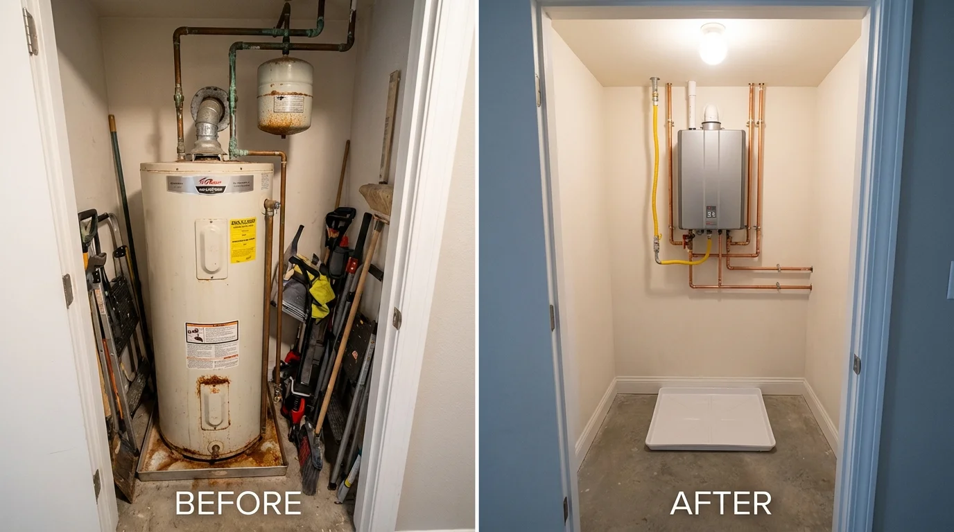 Tank water heater versus wall-mounted tankless unit comparison for South Padre Island, TX homeowners